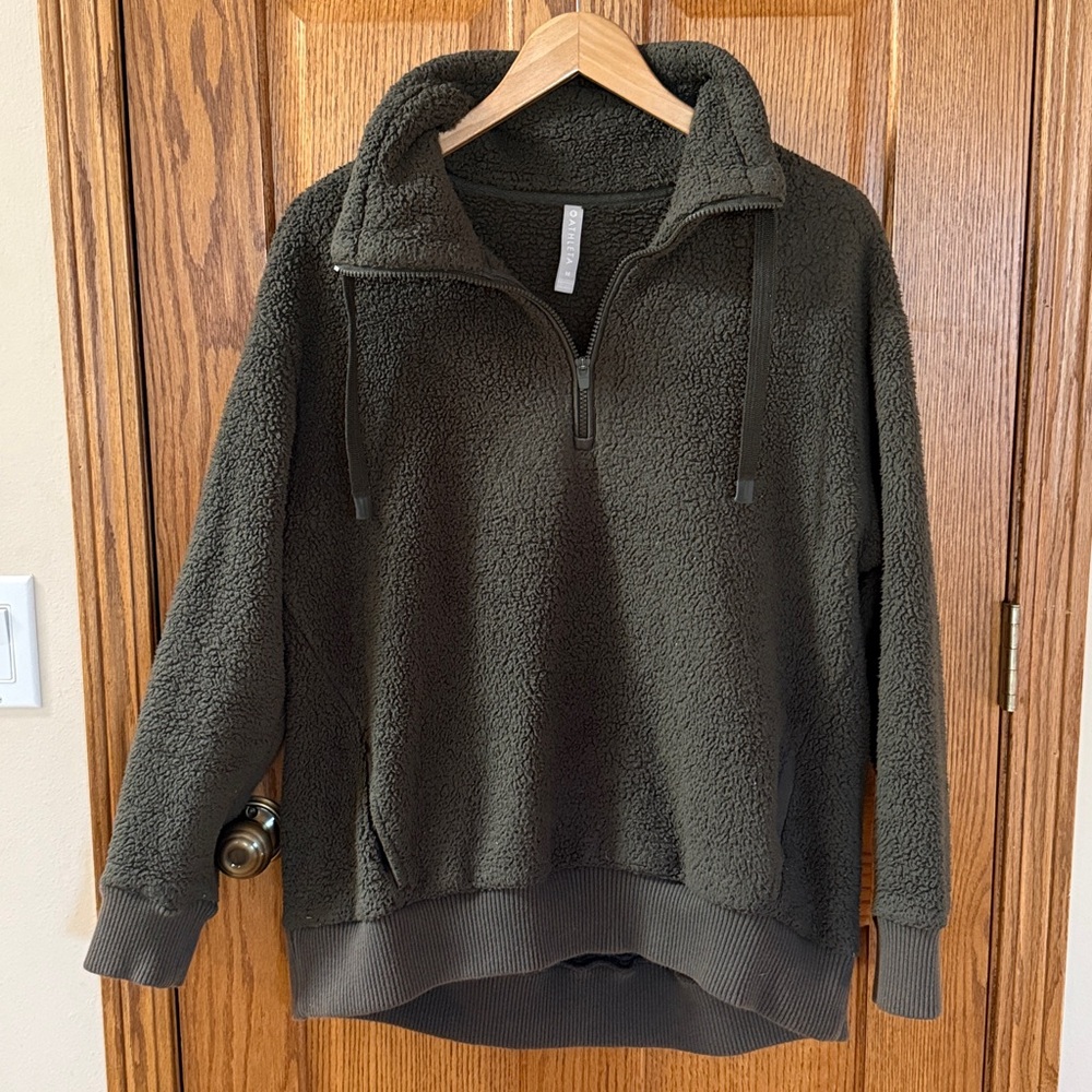 Athleta Cozy Fleece Quarter Zip Green